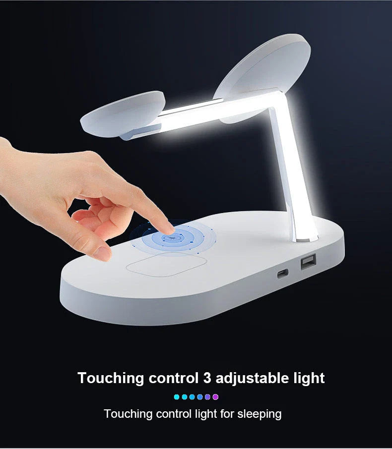 5-in-1 Magnetic Wireless Charging Hub with Desk Stand, Night Light, and Adjustable Charging for Smartphone, Smartwatch, and Wireless Earbuds