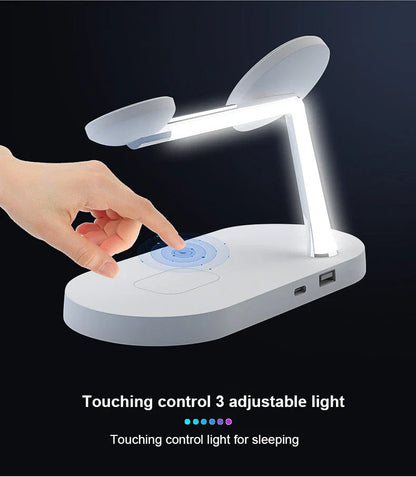 5-in-1 Magnetic Wireless Charging Hub with Desk Stand, Night Light, and Adjustable Charging for Smartphone, Smartwatch, and Wireless Earbuds