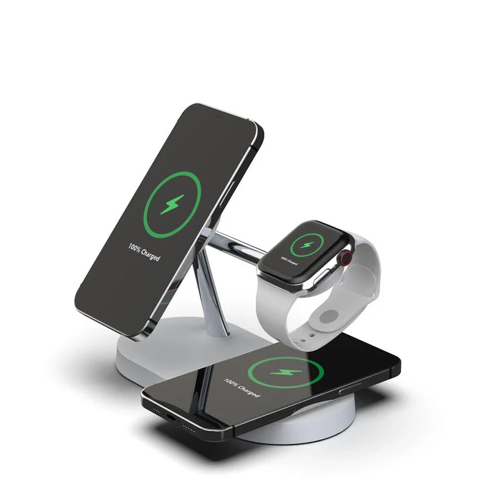 5-in-1 Magnetic Wireless Charging Hub with Desk Stand, Night Light, and Adjustable Charging for Smartphone, Smartwatch, and Wireless Earbuds