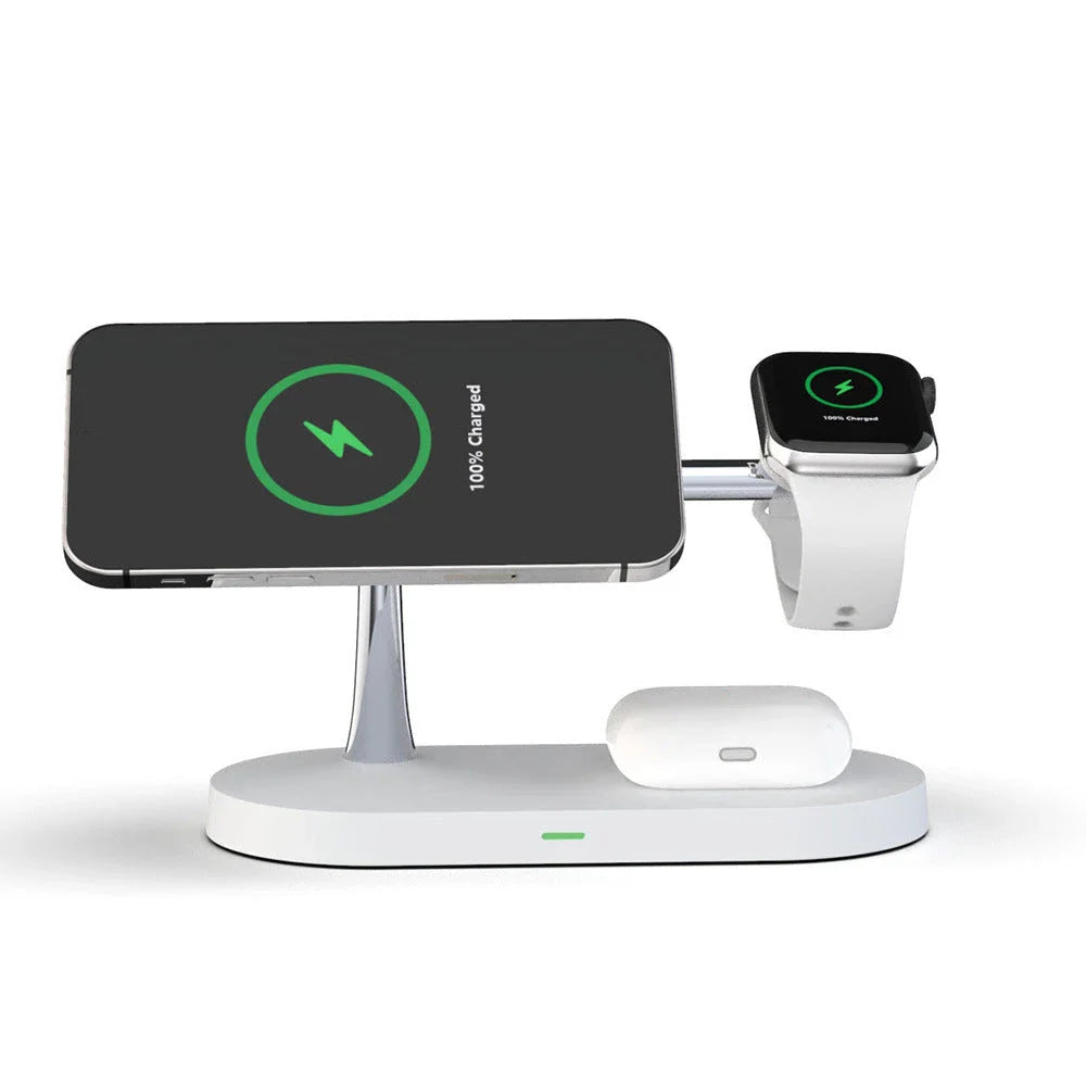5-in-1 Magnetic Wireless Charging Hub with Desk Stand, Night Light, and Adjustable Charging for Smartphone, Smartwatch, and Wireless Earbuds