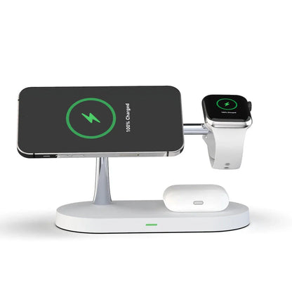 5-in-1 Magnetic Wireless Charging Hub with Desk Stand, Night Light, and Adjustable Charging for Smartphone, Smartwatch, and Wireless Earbuds
