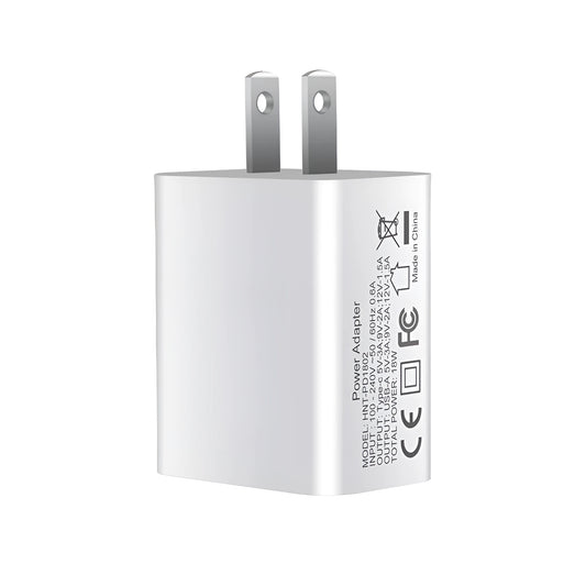White FDGAO 18W USB-C fast charger with UK, US, and European plug adaptors