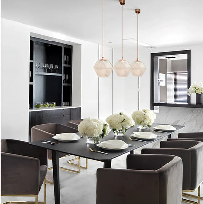 Geometric glass chandelier with Rubik's Cube design in black, rose gold, or white finish