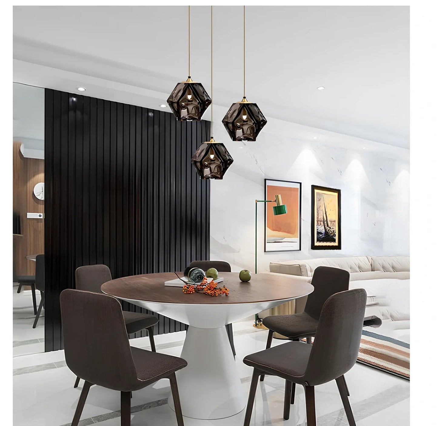 Geometric glass chandelier with Rubik's Cube design in black, rose gold, or white finish