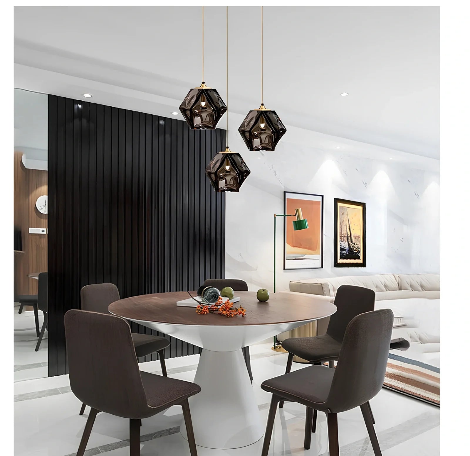 Geometric glass chandelier with Rubik's Cube design in black, rose gold, or white finish