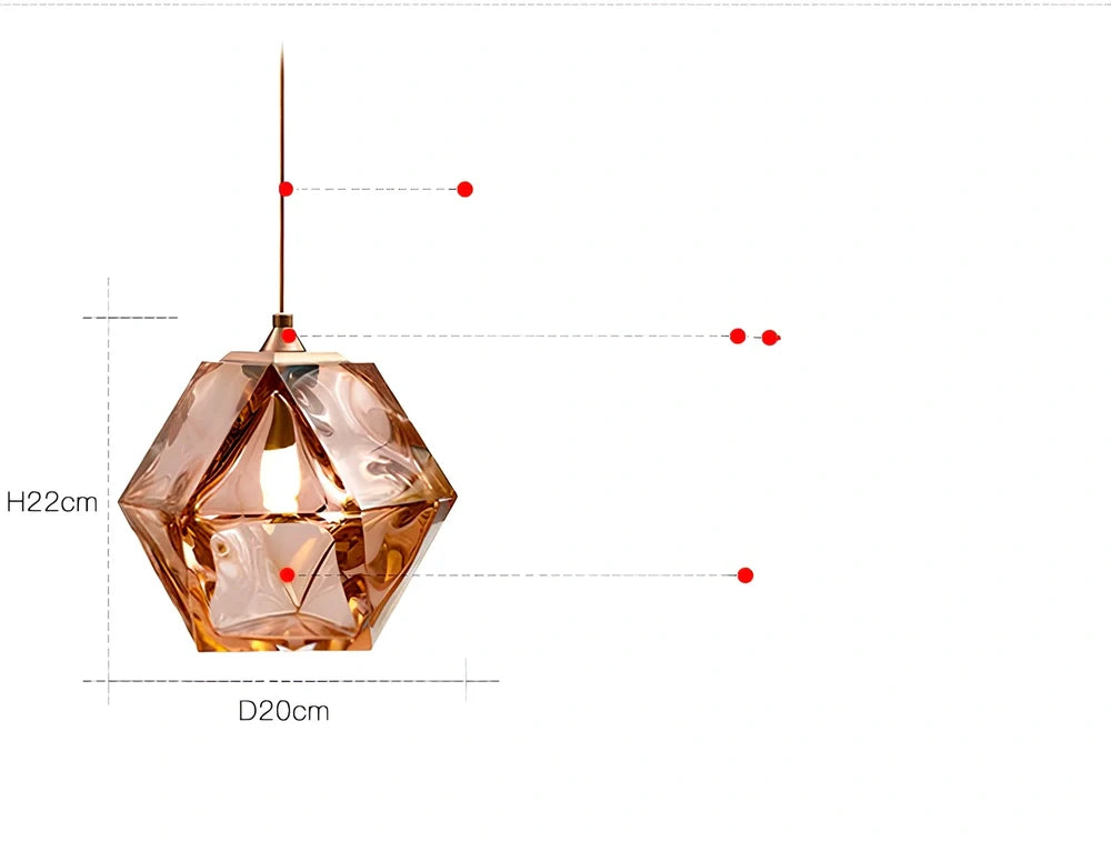 Geometric glass chandelier with Rubik's Cube design in black, rose gold, or white finish