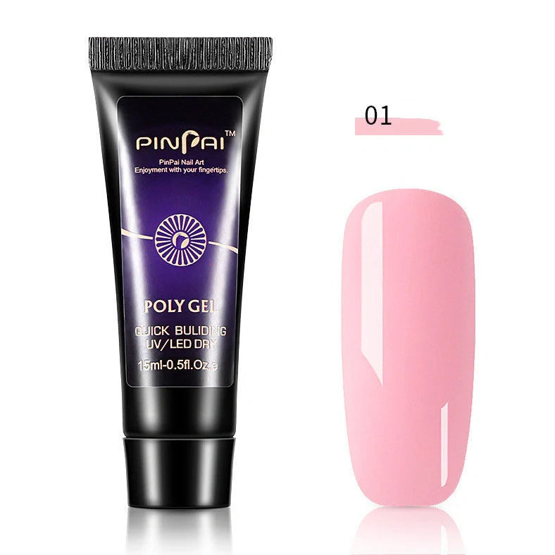 Quick Crystal Extension Glue set with 15ml bottle, nail mold tools, and 9 style options for phototherapy nail extensions