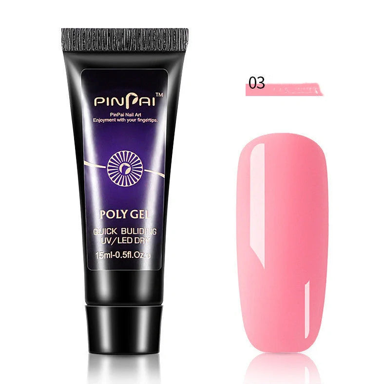 Quick Crystal Extension Glue set with 15ml bottle, nail mold tools, and 9 style options for phototherapy nail extensions