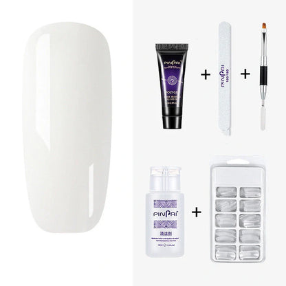 Quick Crystal Extension Glue set with 15ml bottle, nail mold tools, and 9 style options for phototherapy nail extensions