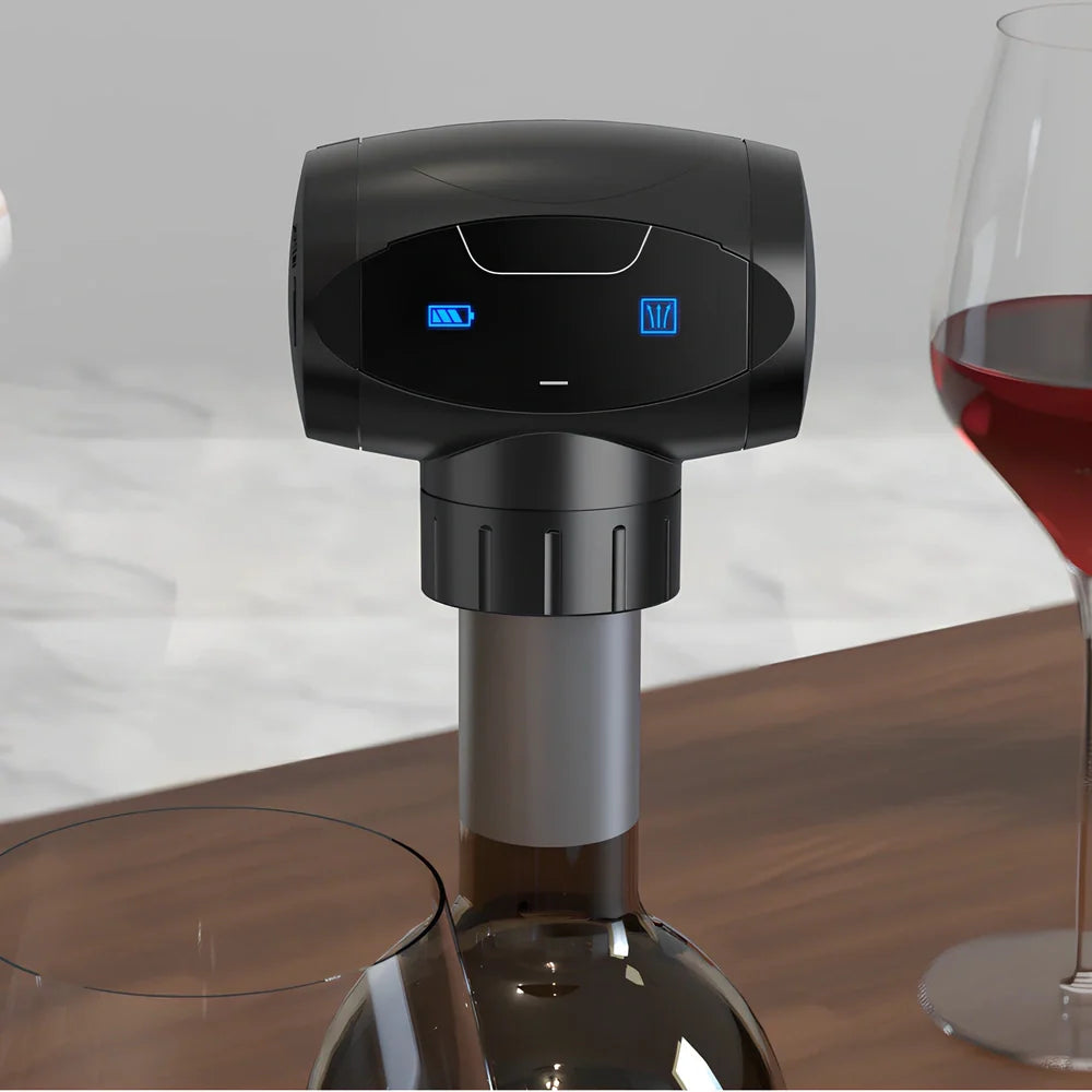Black electric wine vacuum stopper with metal construction for 7-day preservation