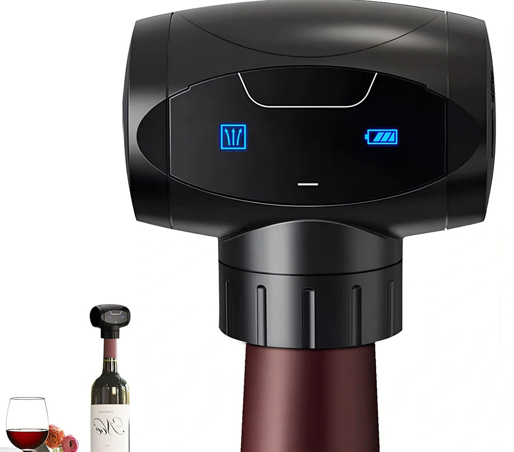 Black electric wine vacuum stopper with metal construction for 7-day preservation