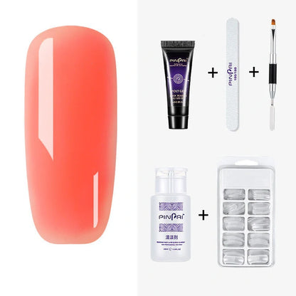 Quick Crystal Extension Glue set with 15ml bottle, nail mold tools, and 9 style options for phototherapy nail extensions