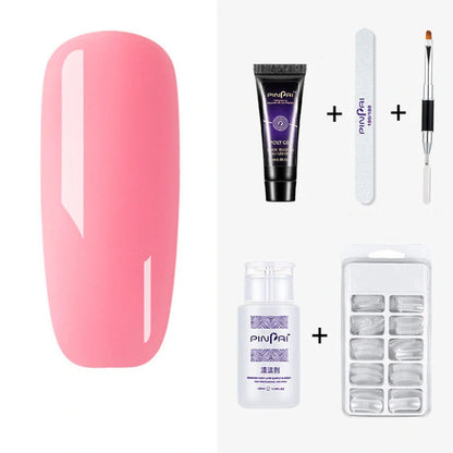 Quick Crystal Extension Glue set with 15ml bottle, nail mold tools, and 9 style options for phototherapy nail extensions