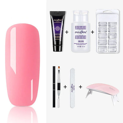 Quick Crystal Extension Glue set with 15ml bottle, nail mold tools, and 9 style options for phototherapy nail extensions