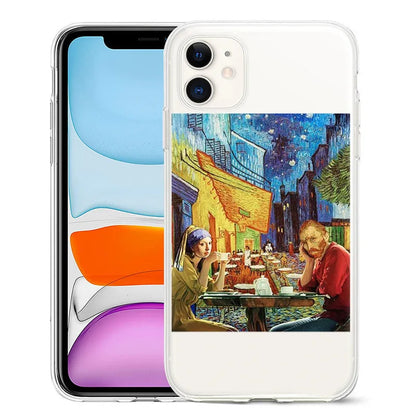 Van Gogh starry night art design on a black TPU iPhone back cover case.