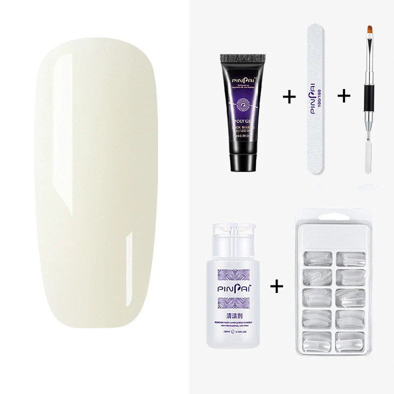Quick Crystal Extension Glue set with 15ml bottle, nail mold tools, and 9 style options for phototherapy nail extensions