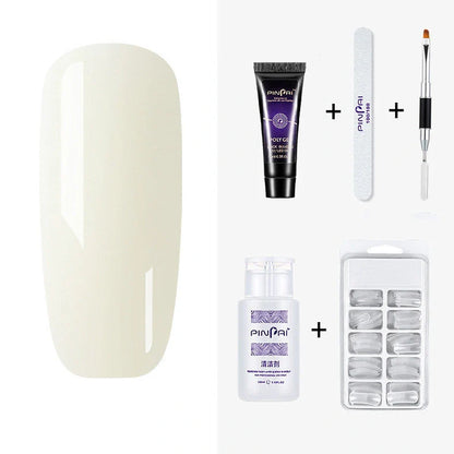 Quick Crystal Extension Glue set with 15ml bottle, nail mold tools, and 9 style options for phototherapy nail extensions