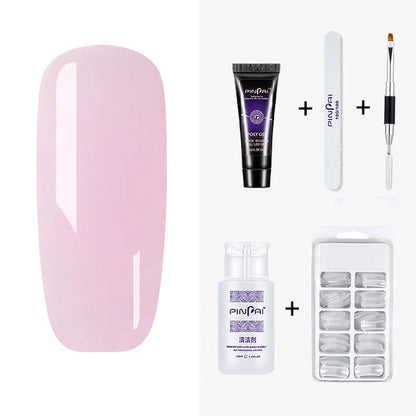 Quick Crystal Extension Glue set with 15ml bottle, nail mold tools, and 9 style options for phototherapy nail extensions