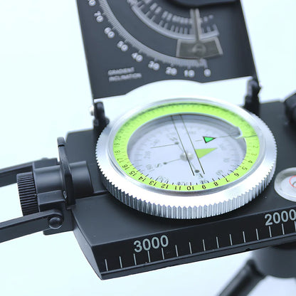 CD metal ABS compass with adjustable tripod in Army Green for geographic surveys, 360-degree dial and stable base
