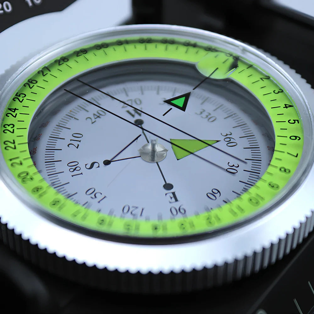 CD metal ABS compass with adjustable tripod in Army Green for geographic surveys, 360-degree dial and stable base