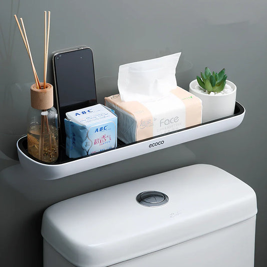 Grey ABS wall-mounted bathroom rack with 60cm shelf and towel bar, holding 35 boxes up to 5kg