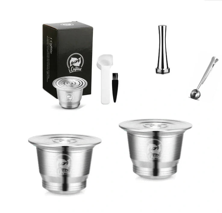 Stainless steel reusable Nespresso coffee capsule with refillable filter