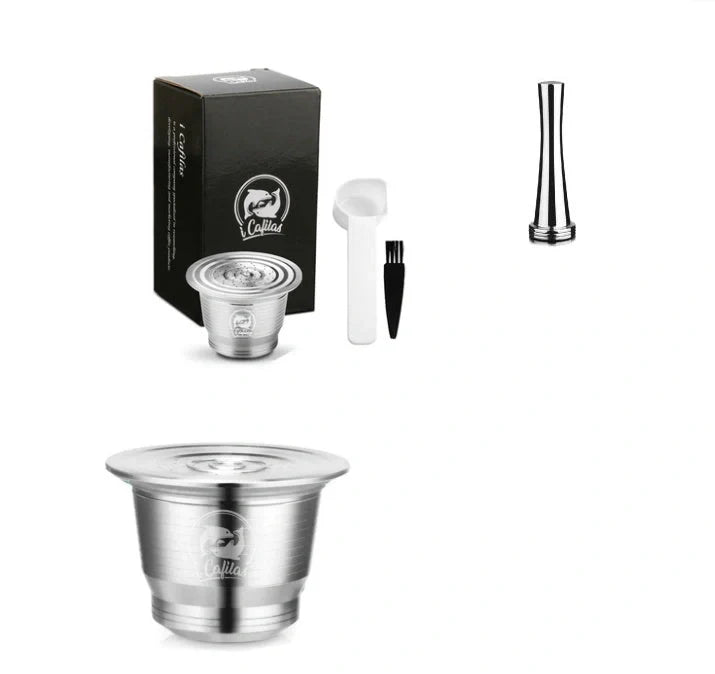 Stainless steel reusable Nespresso coffee capsule with refillable filter