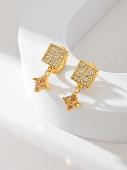 Square fashion zircon earrings in various colours, perfect for women's accessories