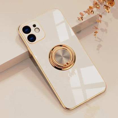Electroplating TPU magnetic car phone case for iPhone in seven solid colours including rose gold and light cyan.