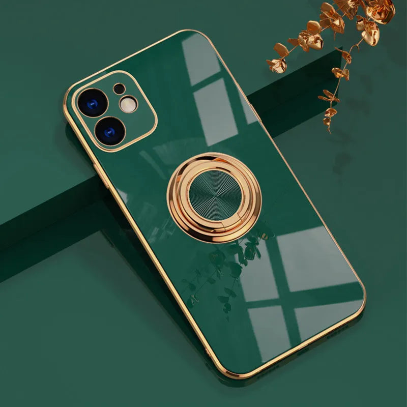 Electroplating TPU magnetic car phone case for iPhone in seven solid colours including rose gold and light cyan.