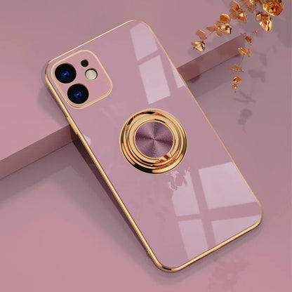 Electroplating TPU magnetic car phone case for iPhone in seven solid colours including rose gold and light cyan.