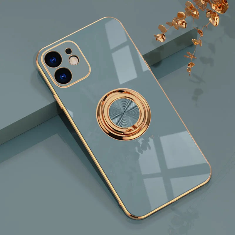 Electroplating TPU magnetic car phone case for iPhone in seven solid colours including rose gold and light cyan.