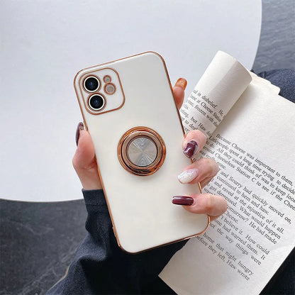 Electroplating TPU magnetic car phone case for iPhone in seven solid colours including rose gold and light cyan.