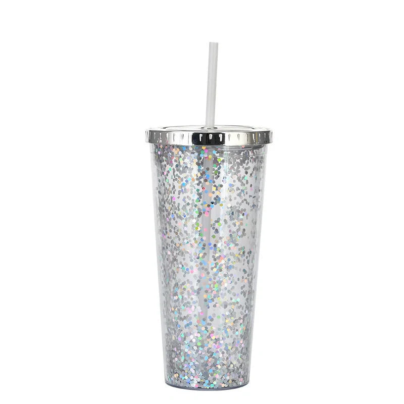 Creative Colour Sequins Cold Cup with Lids and Straws, 601-700ml capacity