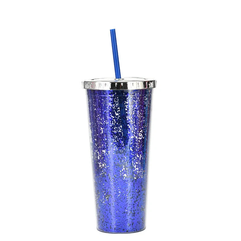 Creative Colour Sequins Cold Cup with Lids and Straws, 601-700ml capacity