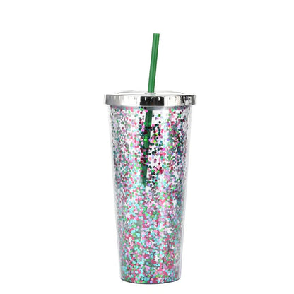 Creative Colour Sequins Cold Cup with Lids and Straws, 601-700ml capacity