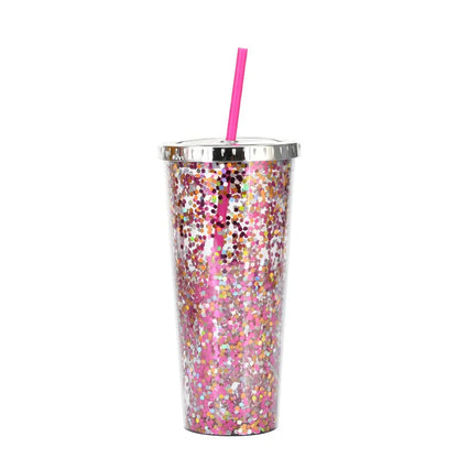 Creative Colour Sequins Cold Cup with Lids and Straws, 601-700ml capacity