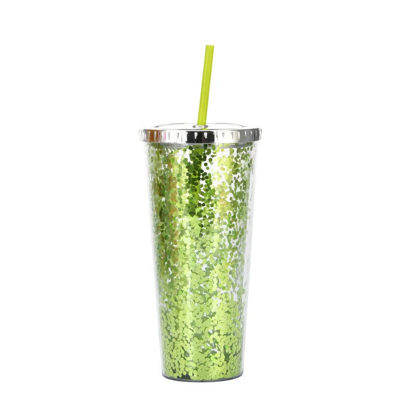 Creative Colour Sequins Cold Cup with Lids and Straws, 601-700ml capacity