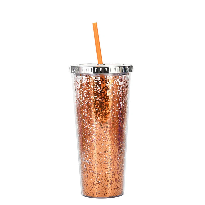 Creative Colour Sequins Cold Cup with Lids and Straws, 601-700ml capacity