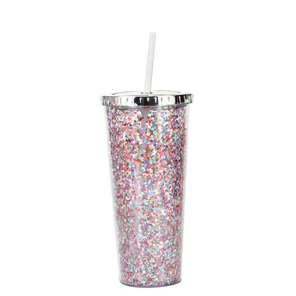 Creative Colour Sequins Cold Cup with Lids and Straws, 601-700ml capacity