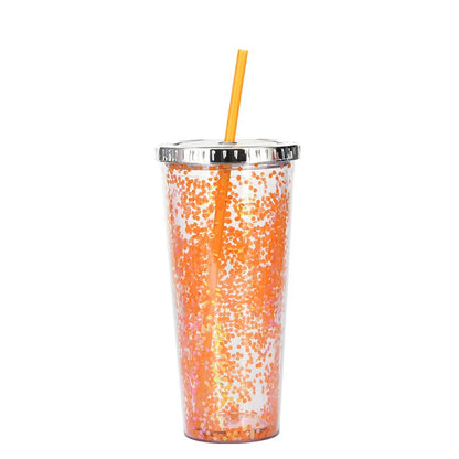Creative Colour Sequins Cold Cup with Lids and Straws, 601-700ml capacity