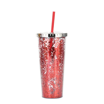 Creative Colour Sequins Cold Cup with Lids and Straws, 601-700ml capacity