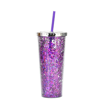 Creative Colour Sequins Cold Cup with Lids and Straws, 601-700ml capacity