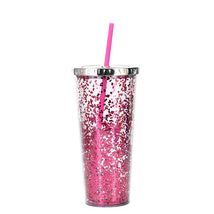 Creative Colour Sequins Cold Cup with Lids and Straws, 601-700ml capacity