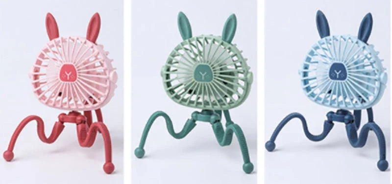 Portable desk fan with cute animal-inspired design, adjustable 360-degree rotation, and 3 wind speed settings for customized cooling