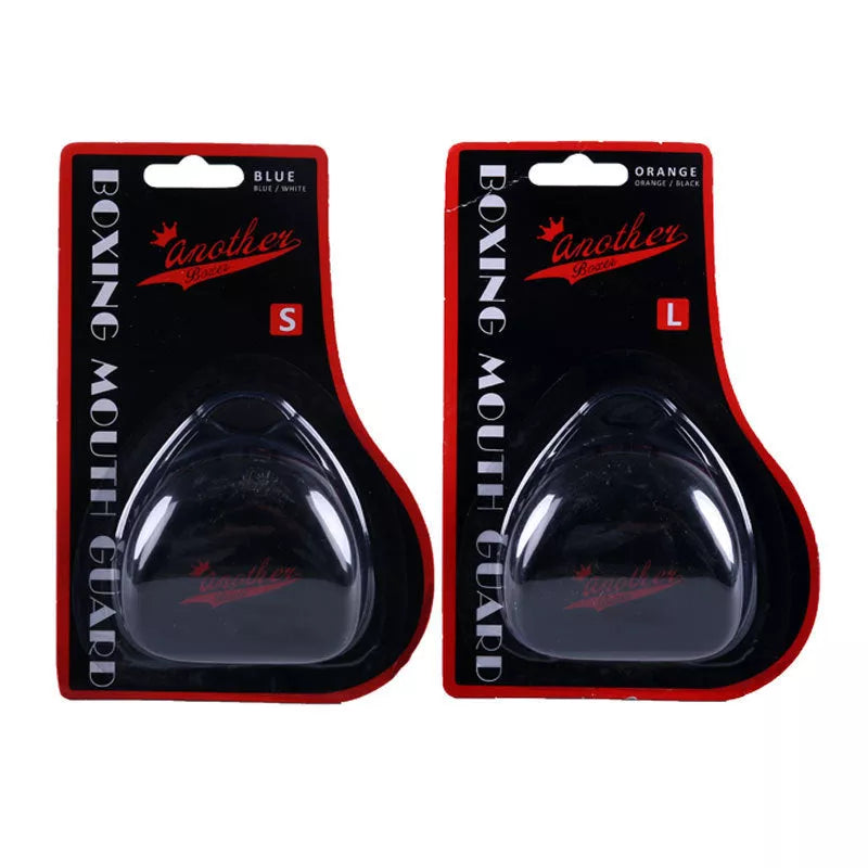 Double-sided silicone mouth guard for basketball and boxing, available in multiple colors and sizes.