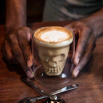 Double-layer skull design red glass whiskey glass for home bar
