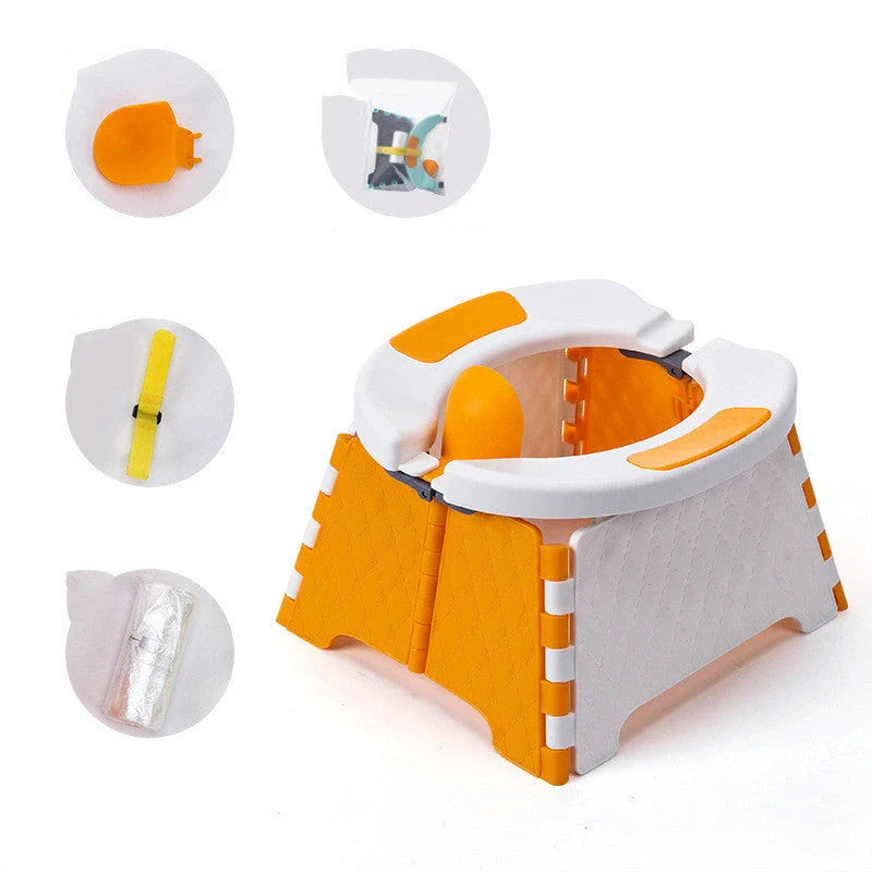 Foldable potty seat in various colours, perfect for toddler potty training at home or on travel
