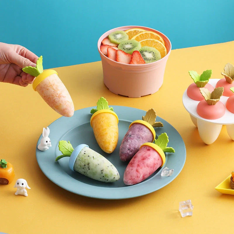 Carrot-shaped silicone ice cream mold for homemade freezer desserts