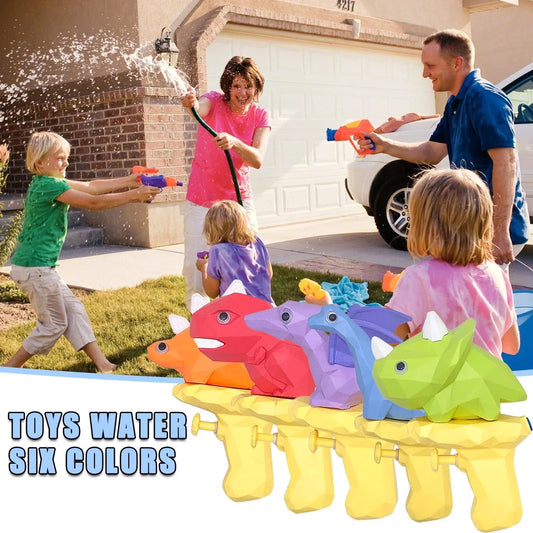 Dinosaur water guns for kids in five vibrant colours, perfect for summer outdoor play